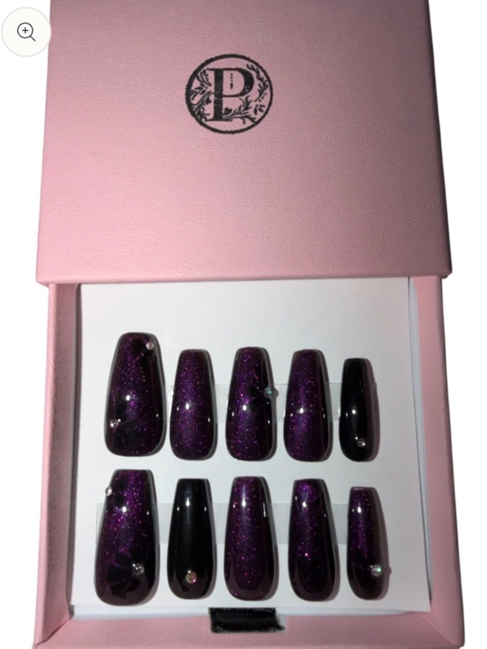 Premium gel press on nails magnetic cat eye color change effect with rhinestone